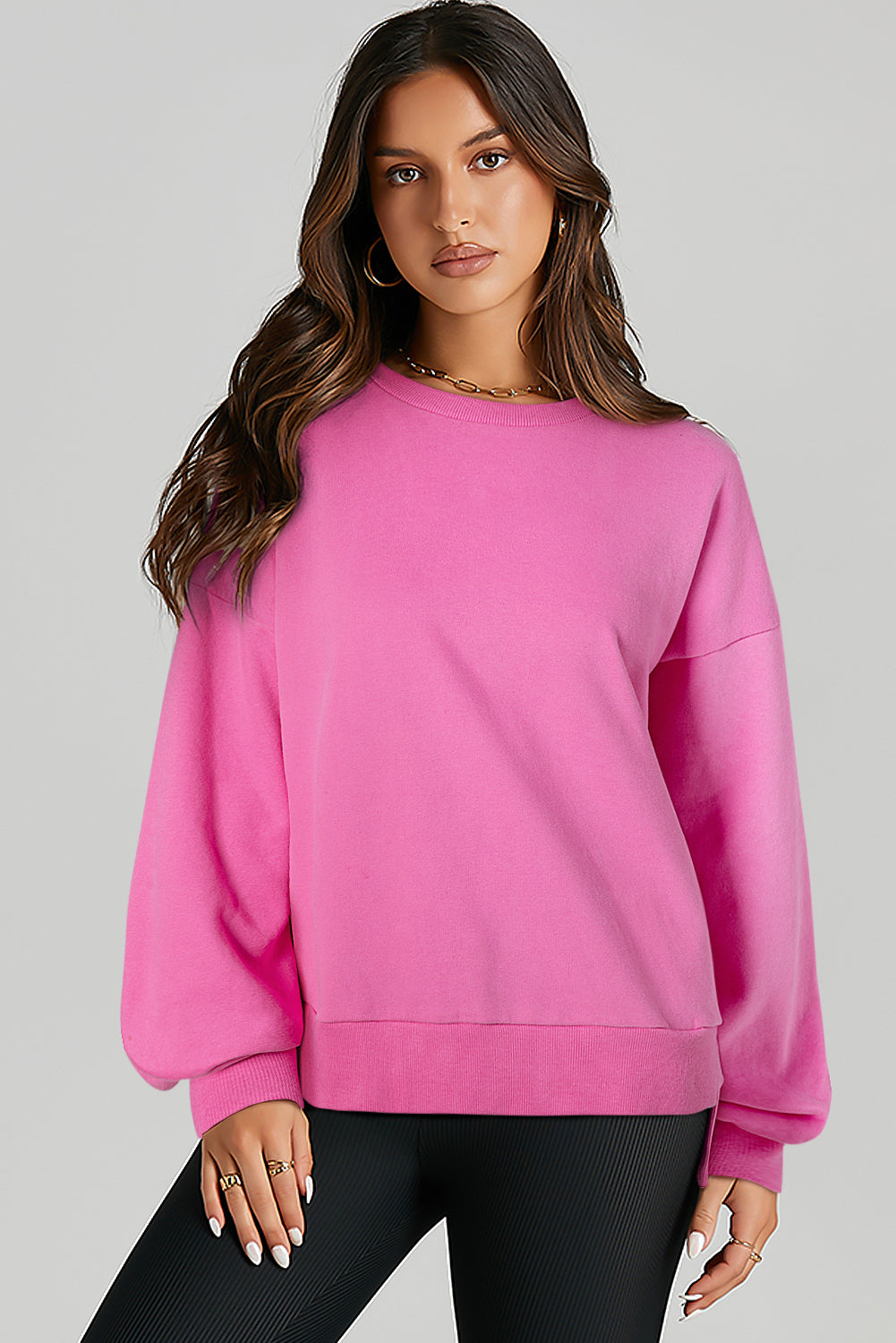 Bonbon Solid Fleece Lined Drop Shoulder High Low Sweatshirt