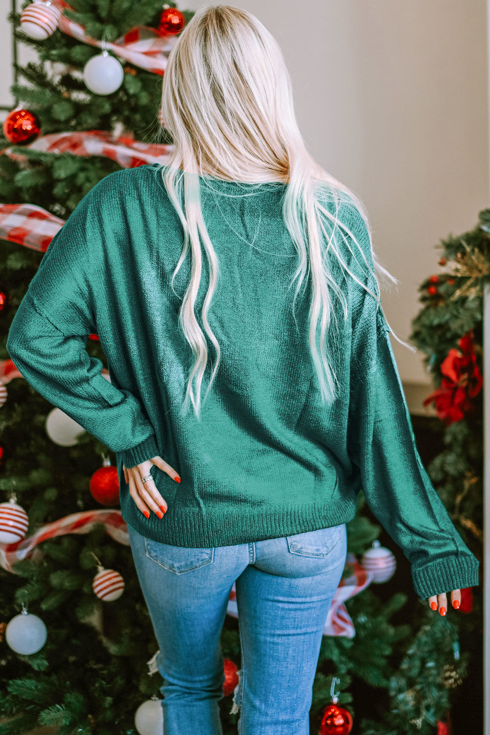 Green Sequined Candy Canes Gingerbread Man Sweater