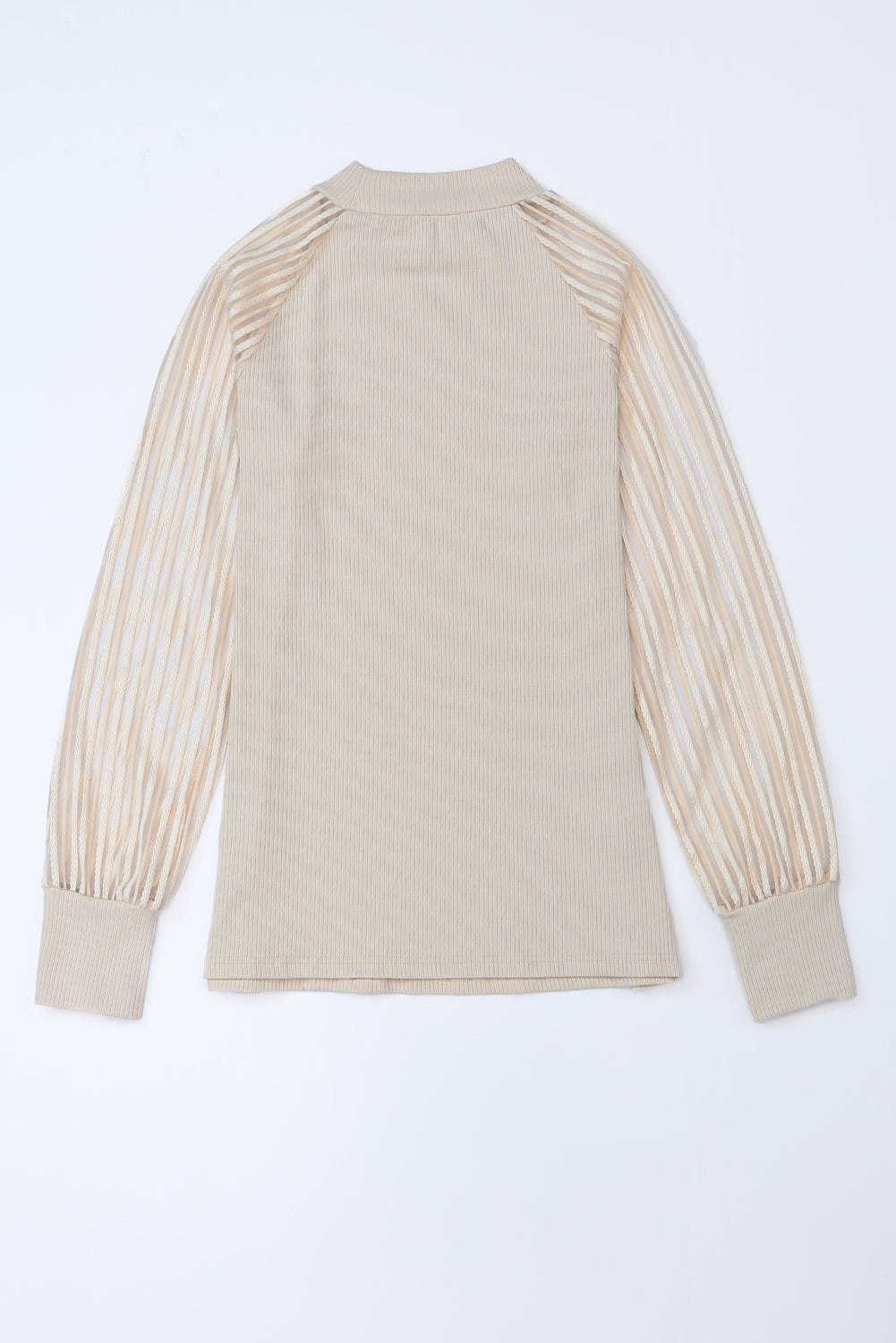 Apricot Striped Mesh Long Sleeve Crewneck Ribbed Top