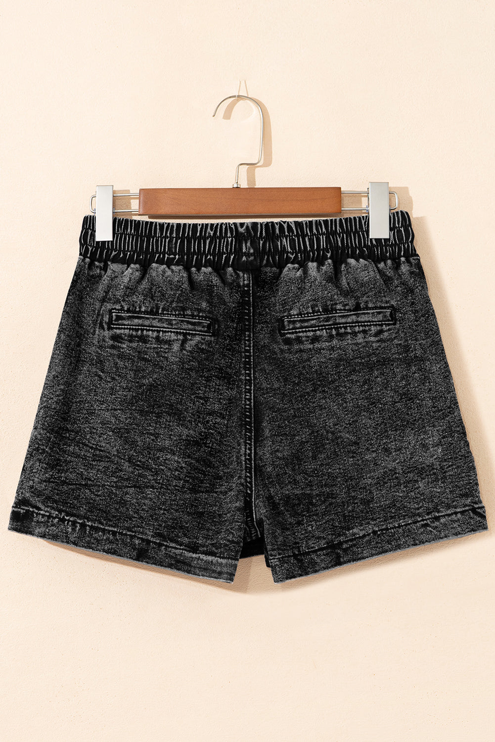 Black Drawstring High Waist Pocketed Denim Shorts