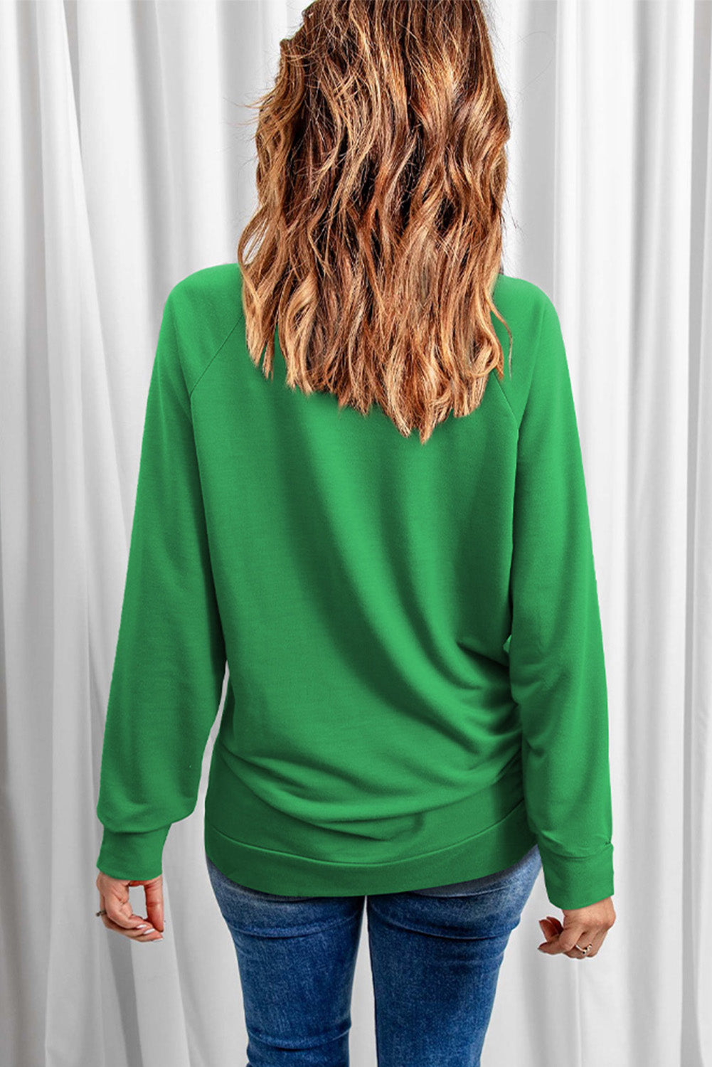 Green Solid Round Neck Raglan Sleeve Sweatshirt