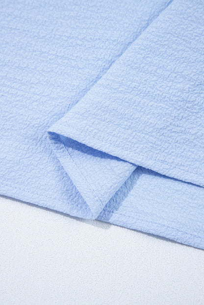 Beau Blue Textured Bow Knot Frilled Butterfly Sleeve Blouse