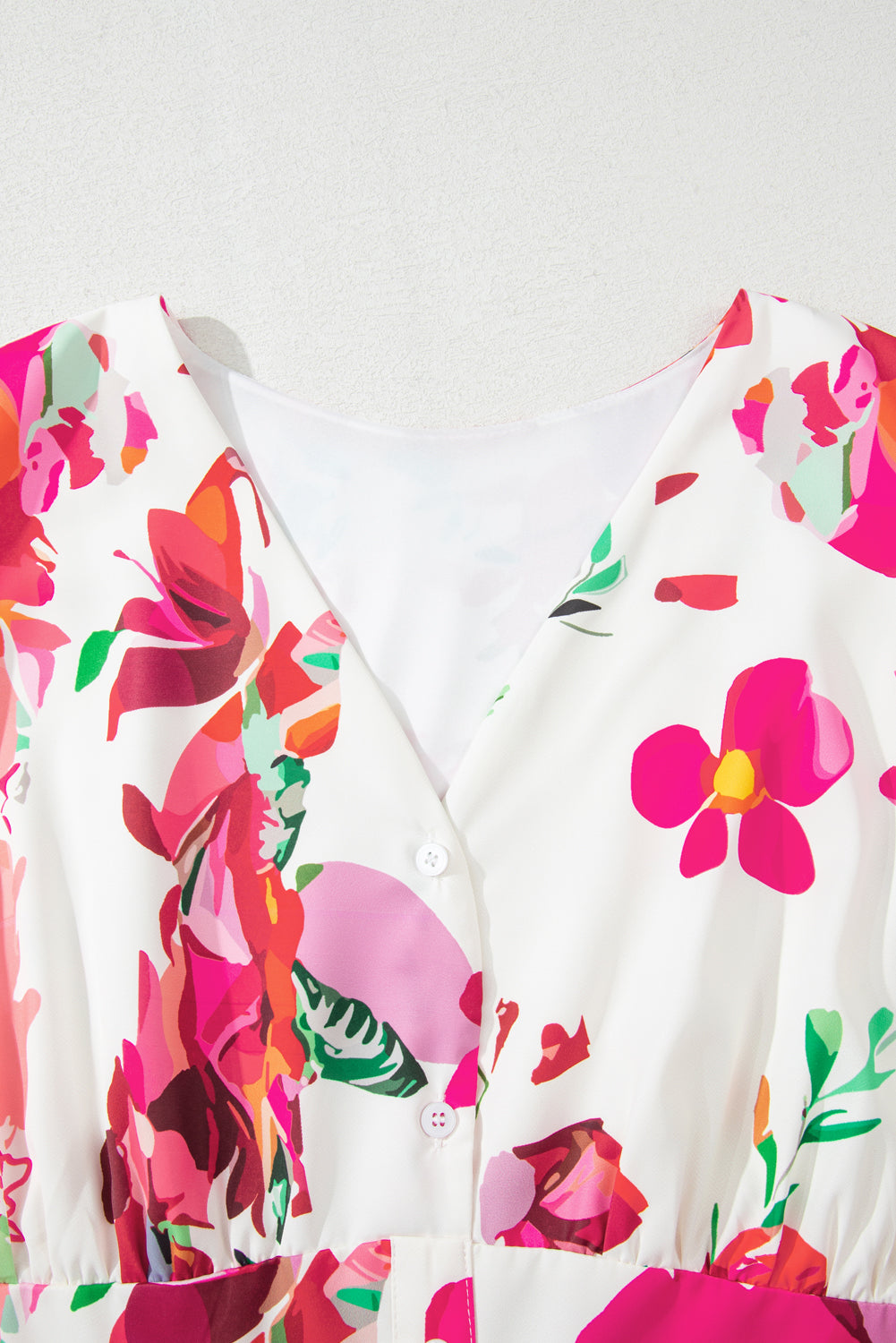 Pink Floral Print V Neck Ruffle Sleeve Plus Size Midi Dress