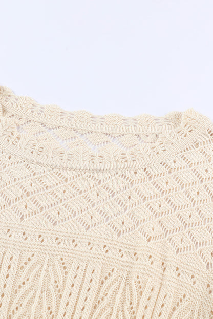 Openwork Scalloped Trim Knit Top