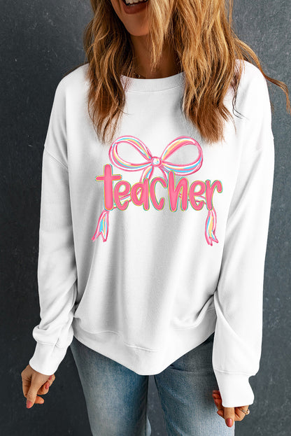 White Teacher Bow PNG Graphic Pullover Sweatshirt