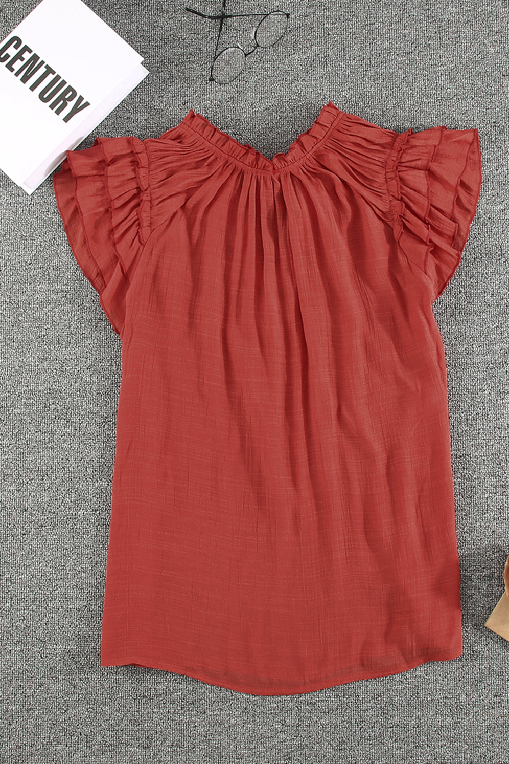 Tiered Ruffled Drawstring V Neck Top