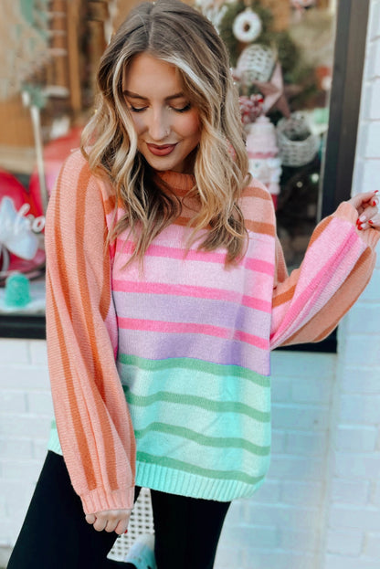 Multicolour Gradient Ribbed Edge Loose Sweater