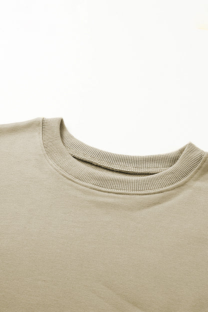 Khaki Plain Crew Neck Pullover Sweatshirt