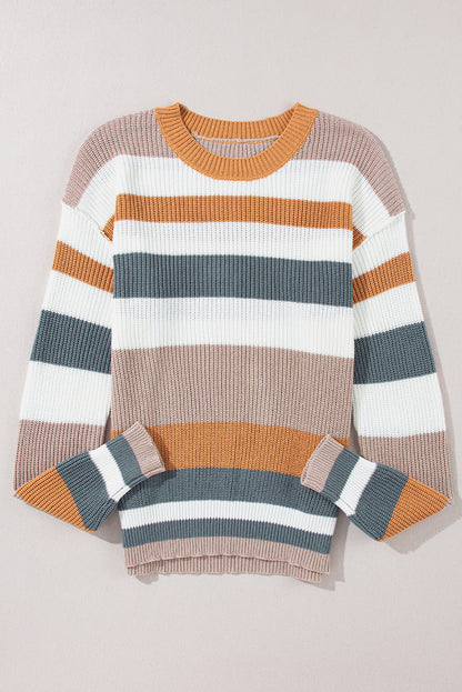 Camel Classic Round Neck Colorblock Knit Sweater