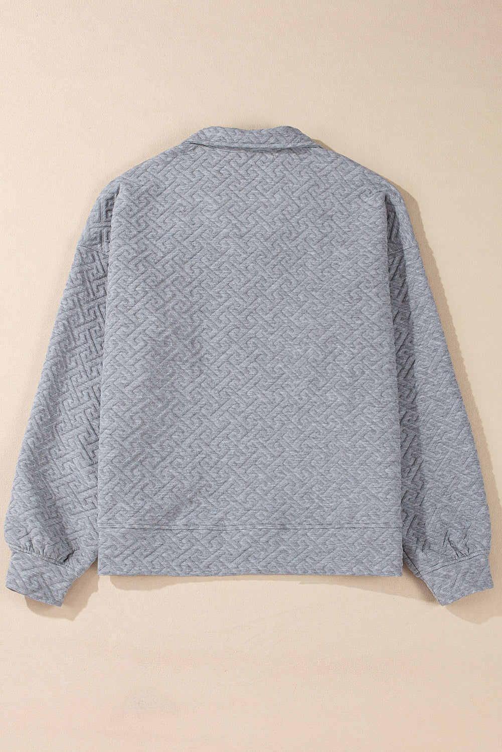 Gray Solid Textured Half Zipper Collared Sweatshirt