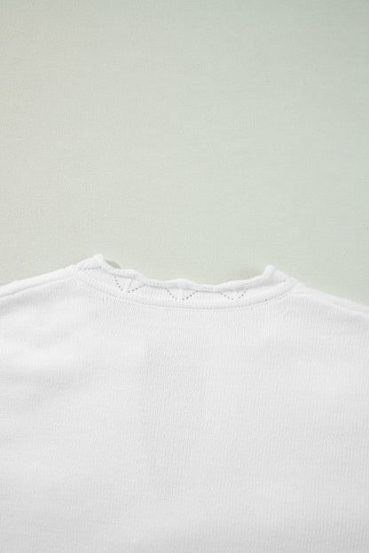 White Flower Detail Knitted Notched Neck Sweater