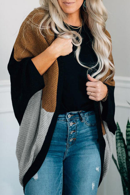 Brown Neutral Colorblock Drapey Cardigan