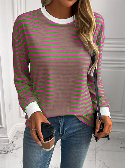 Ivy Lane Striped Round Neck Long Sleeve Sweatshirt