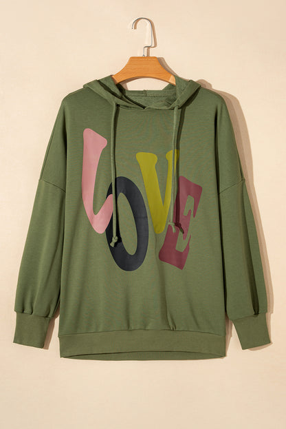 Mist Green LOVE Letter Graphic Drop Shoulder Oversize Hoodie