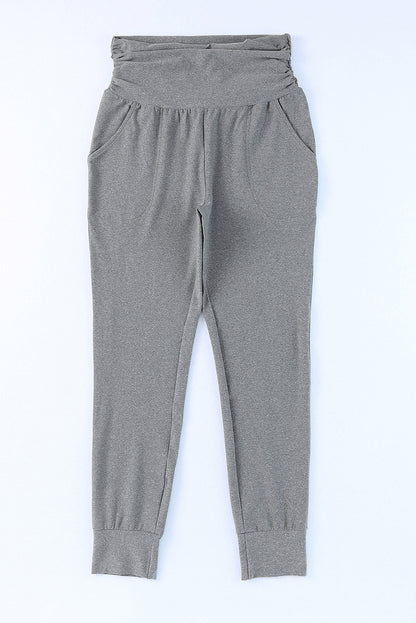 Gray High Waist Pleated Pocket Leggings