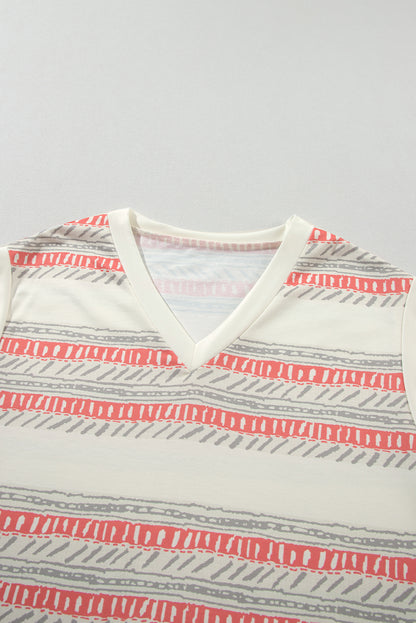 Beige Western Striped Print Casual Tank 2pcs Outfit