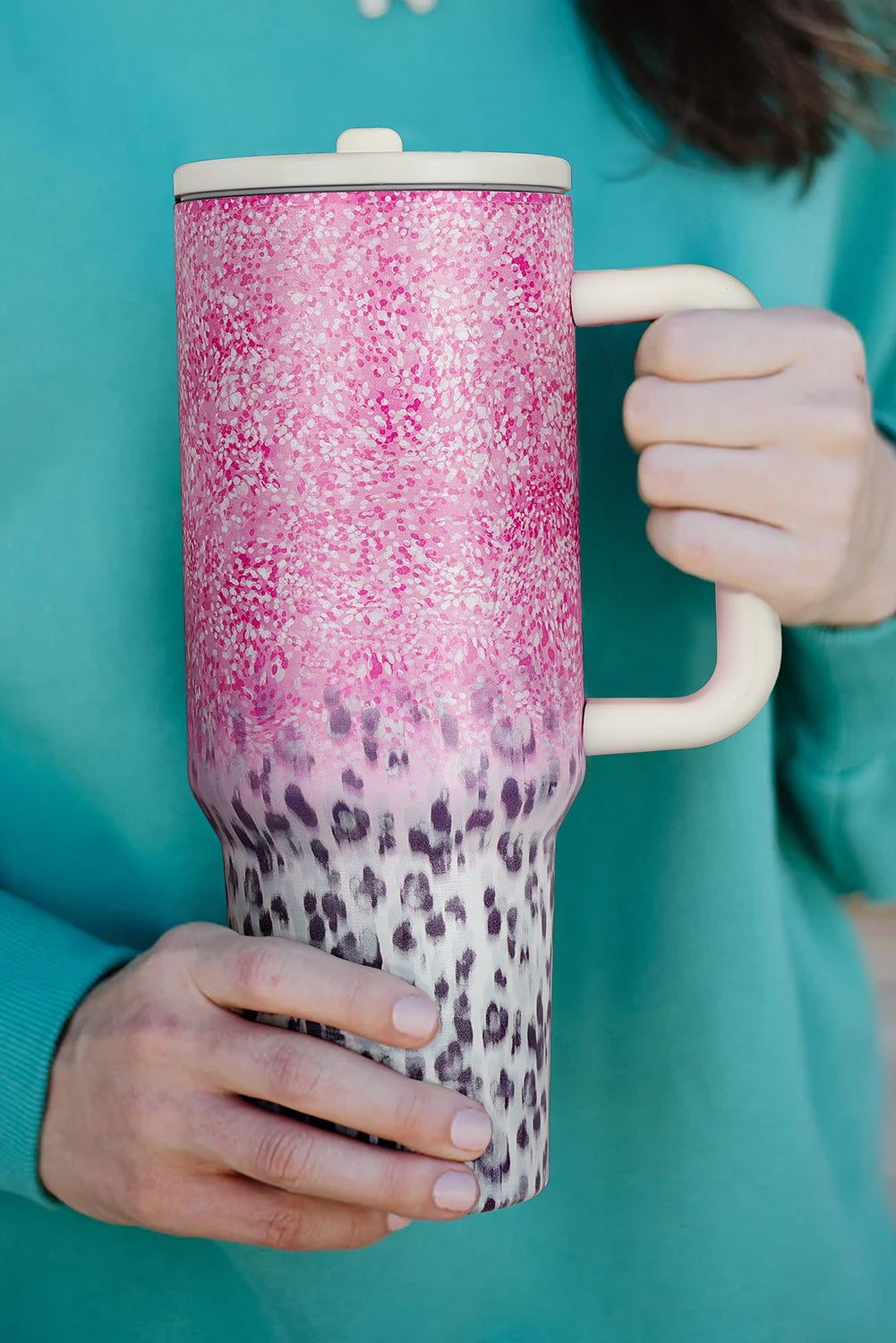 Pink Leopard Gradient 40oz Stainless Steel Thermos Travel Cup