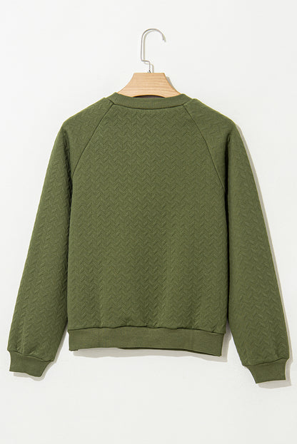 Jungle Green Solid Textured Raglan Sleeve Pullover Sweatshirt