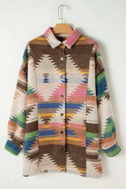 White Aztec Print Button Up Shacket