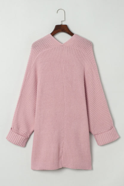 Pink Oversized Fold Over Sleeve Open Front Cardigan