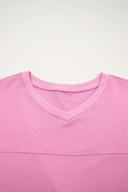 Bonbon Solid Loose V Neck Half Sleeve Tee and Shorts