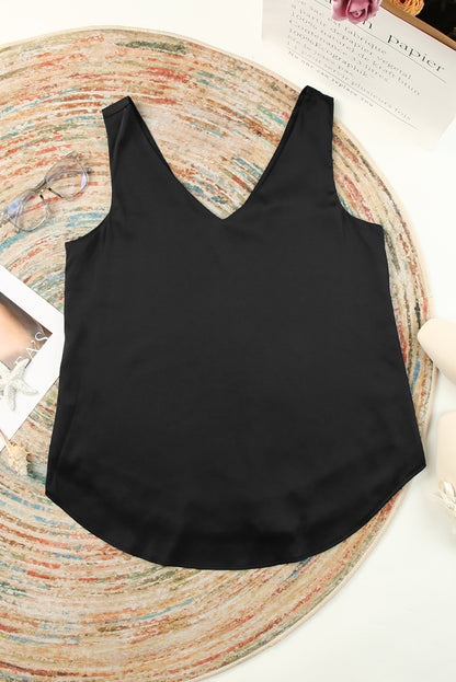 Black Deep V Neck Loose Tank Top