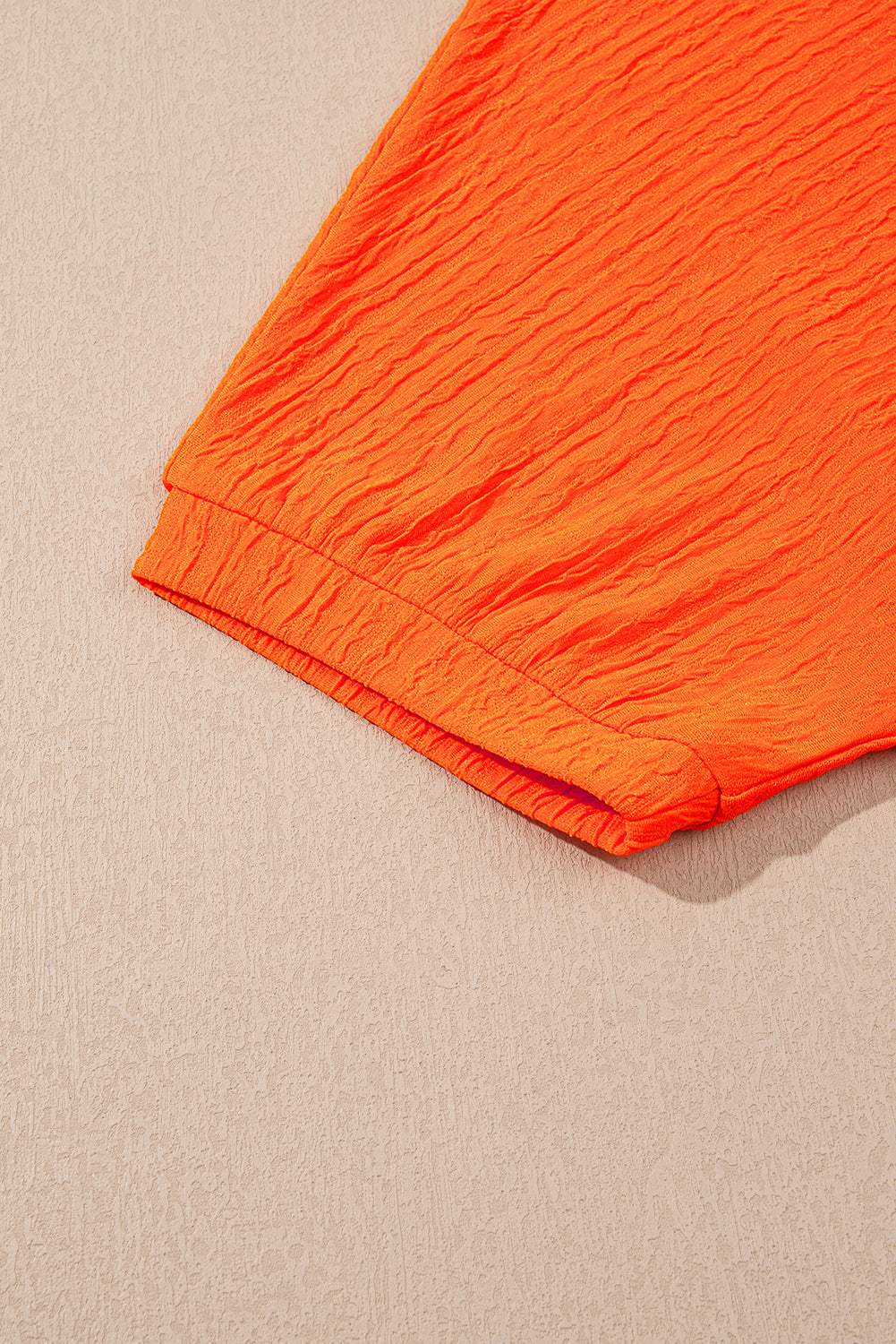 Orange Textured V Neck T Shirt and Shorts Set