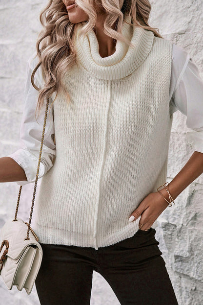 White Central Seam Cowl Neck Sweater Vest