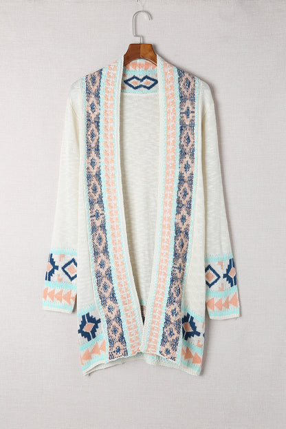 Apricot Aztec Print Open Front Cardigan