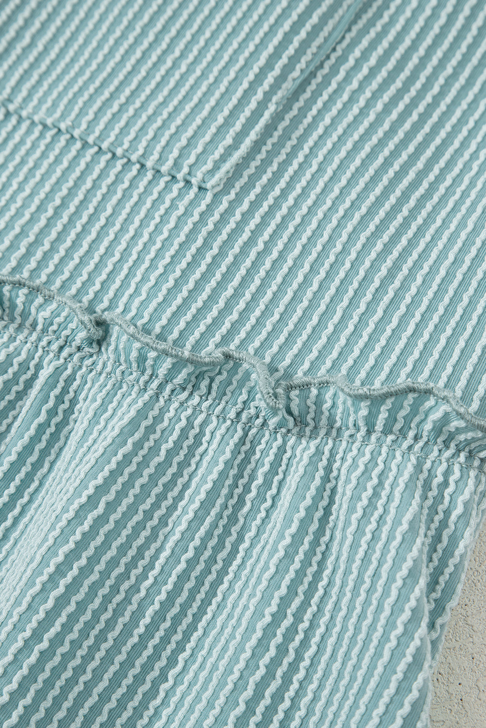 Canton Corded Knit Textured Patched Pocket Frilled Swing Mini Dress with Pockets