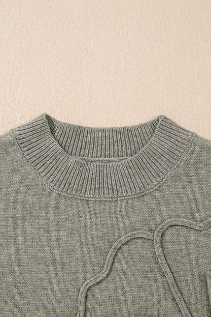 High Flower Pattern Ribbed Trim Short Sleeve Boxy Sweater