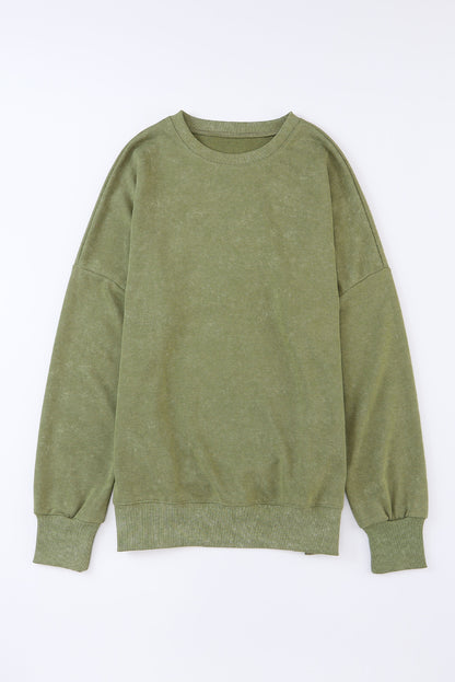 Green Drop Shoulder Ribbed Trim Oversized Sweatshirt