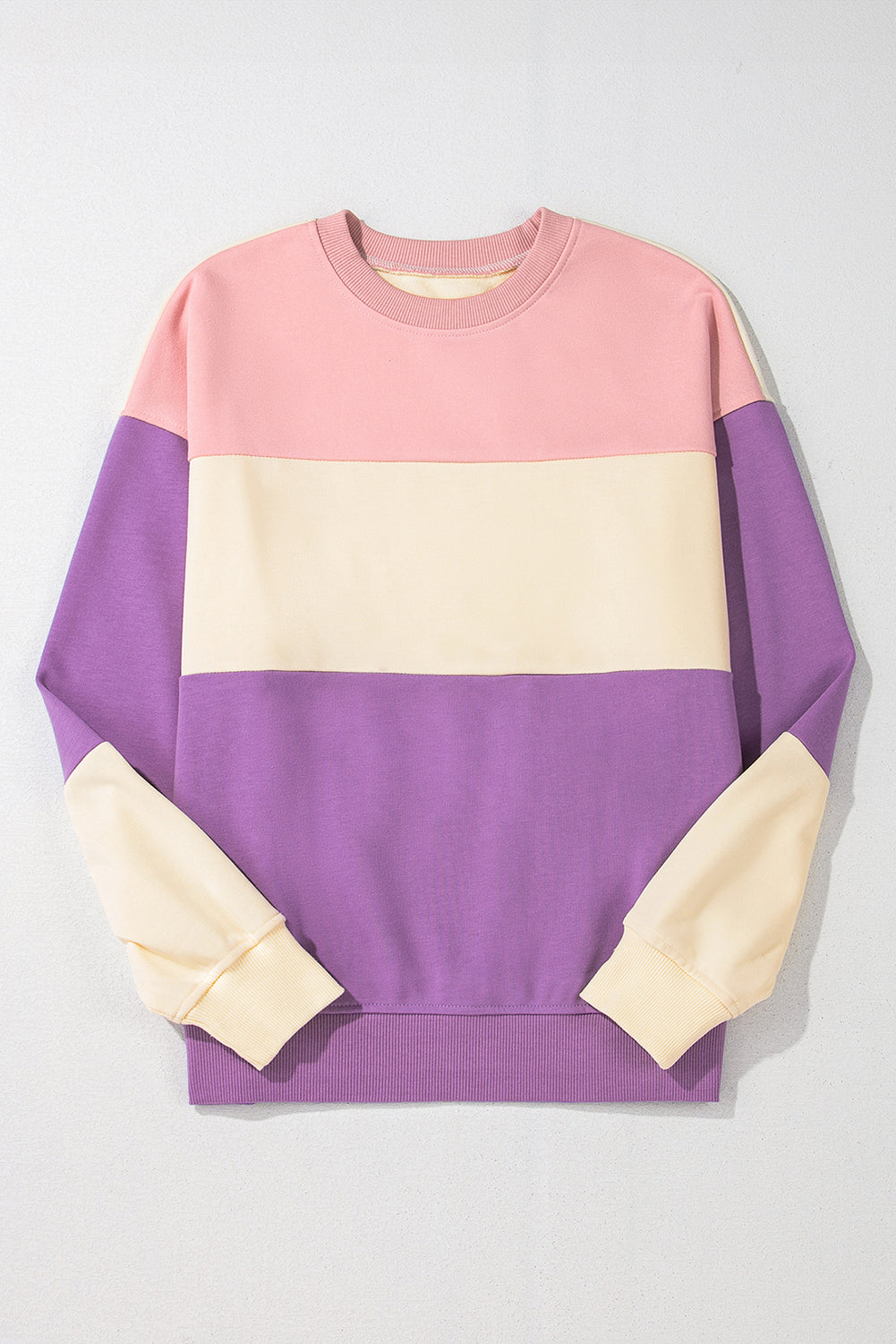 Meadow Mauve Colorblock Patchwork Drop Shoulder Sweatshirt