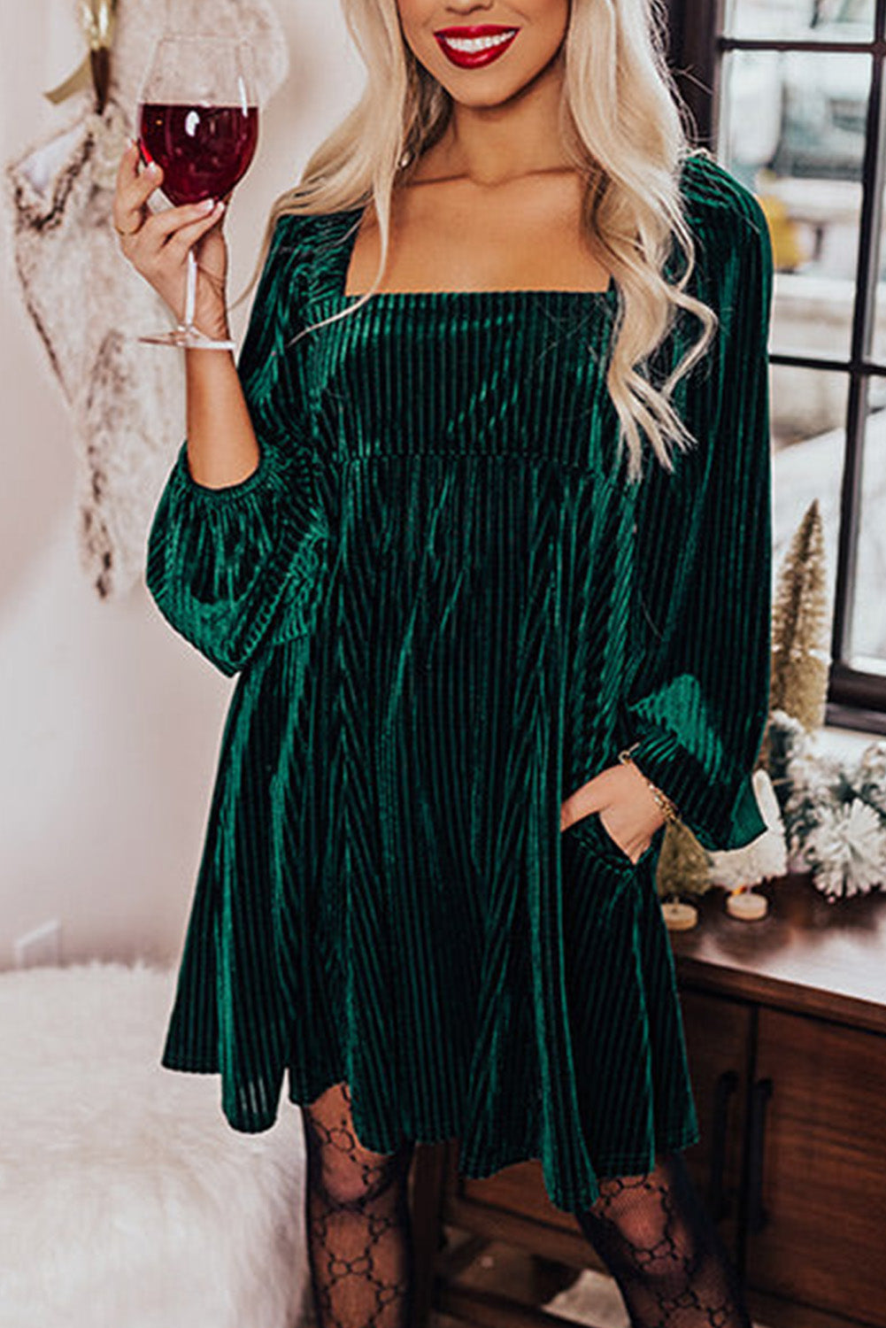 green velvet square neck dress Green Tie Back Square Neck Velvet Babydoll Dress Probably Preppy