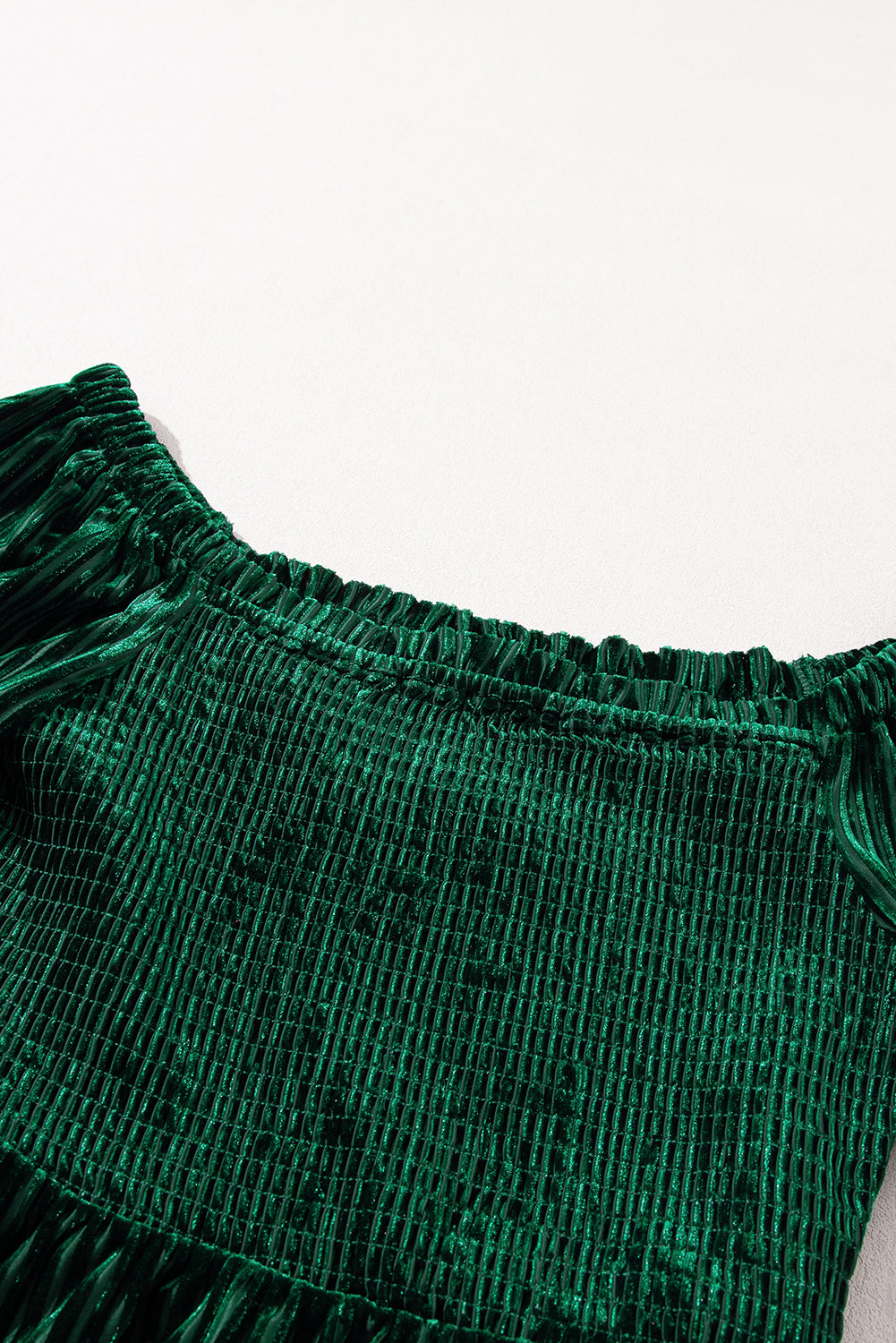 Blackish Green Smocked Ribbed Velvet Babydoll Top