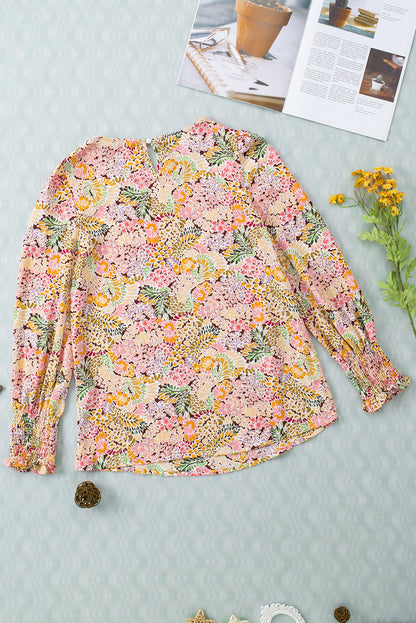 Yellow Puff Sleeve Floral Blouse