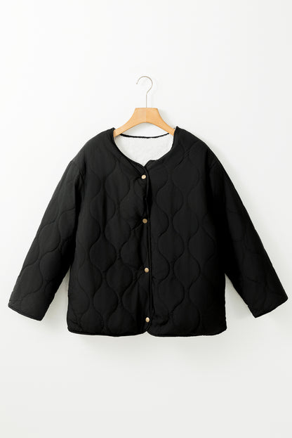 Black Snap Button Furry Reversible Jackets