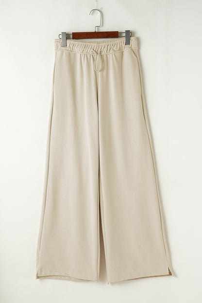 Apricot Loop Drawstring Casual Wide Leg Pants