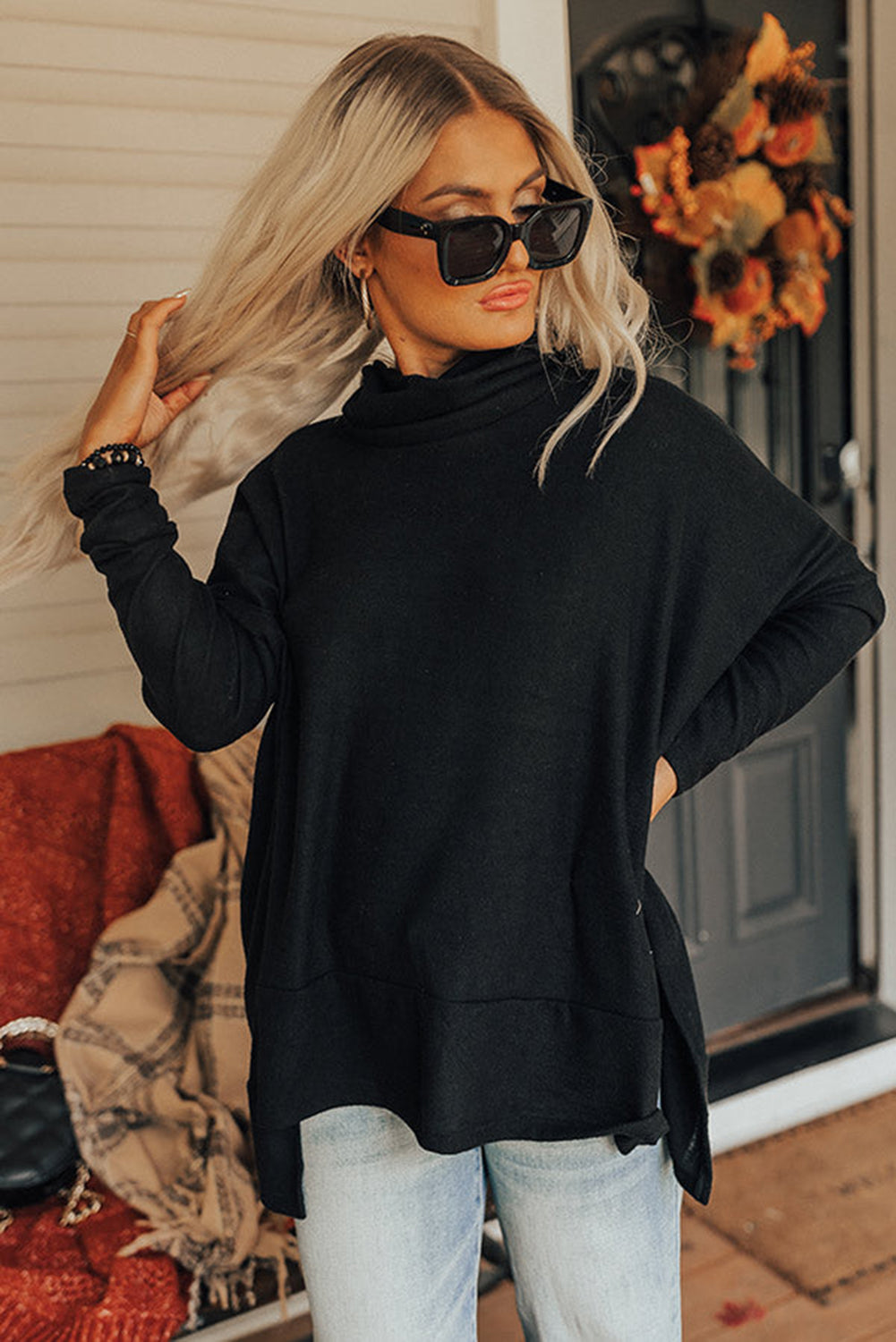 Black Cowl Neck Shift Tunic Top