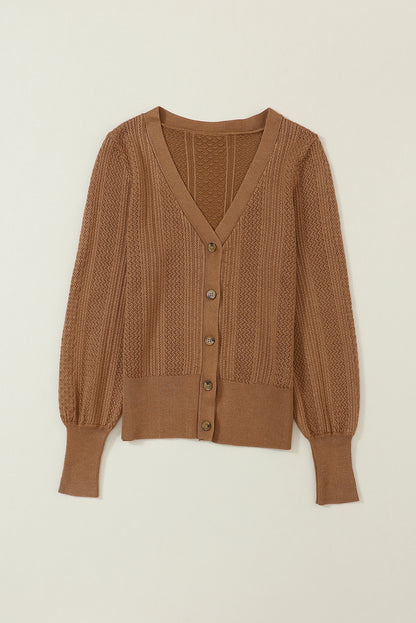 Chestnut V Neck Buttoned Textured Sweater Cardigan