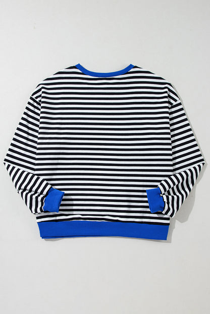 Black Stripe Oversized Contrast Trim Pullover Sweatshirt