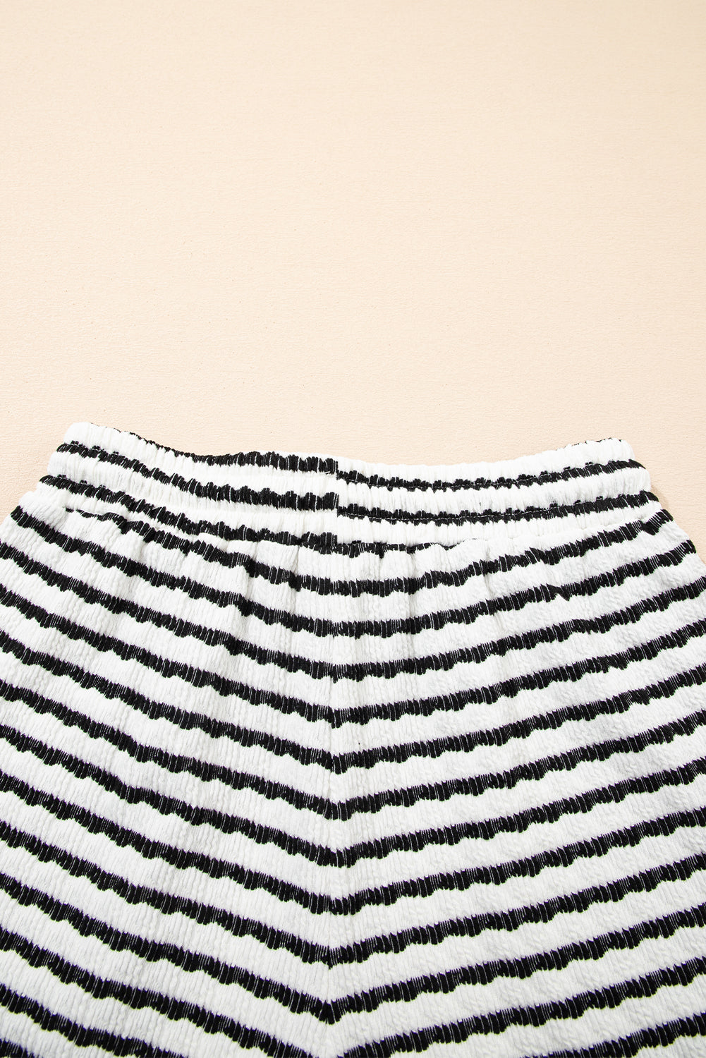 Black Stripe Knitted Short Sleeve Top and Drawstring Shorts Set