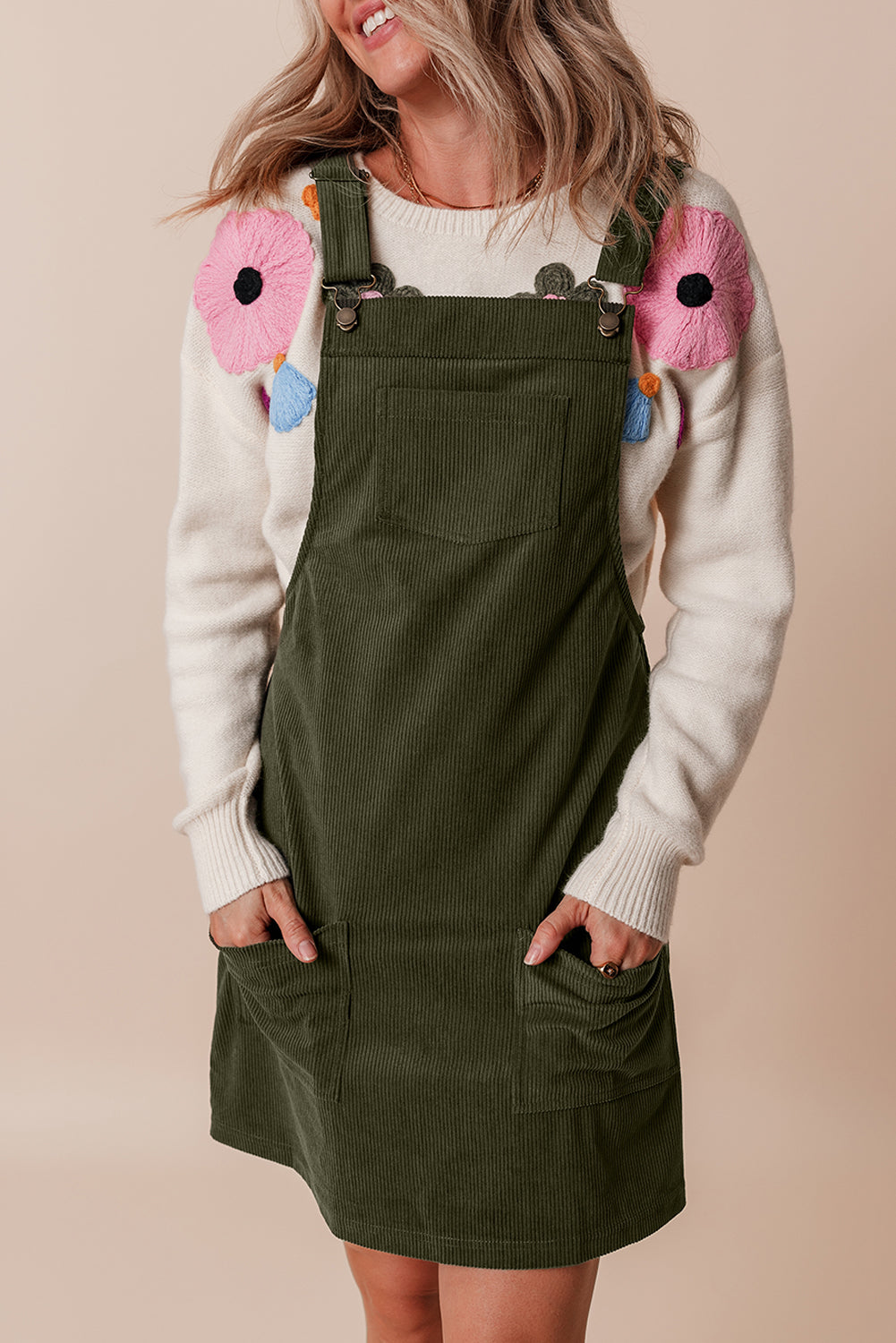 overall dress olive green Anna-Kaci Women's Adjustable Strap Overall Dress