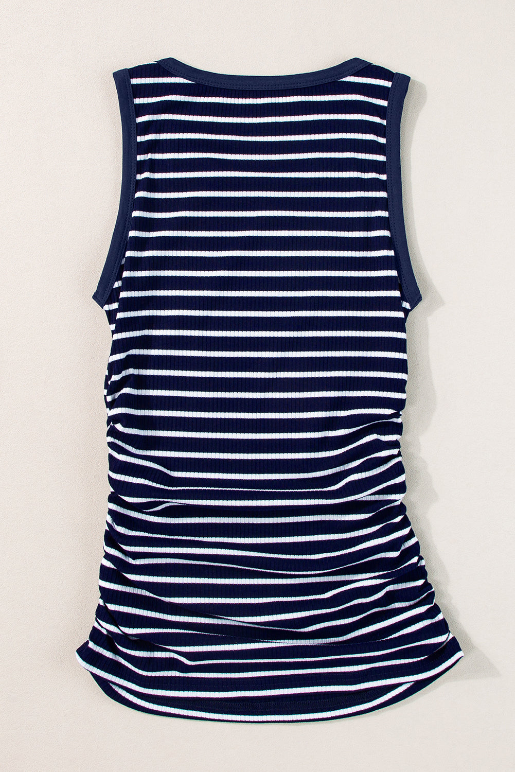 Blue Stripe Contrast Round Neck Sleeveless Slim Top