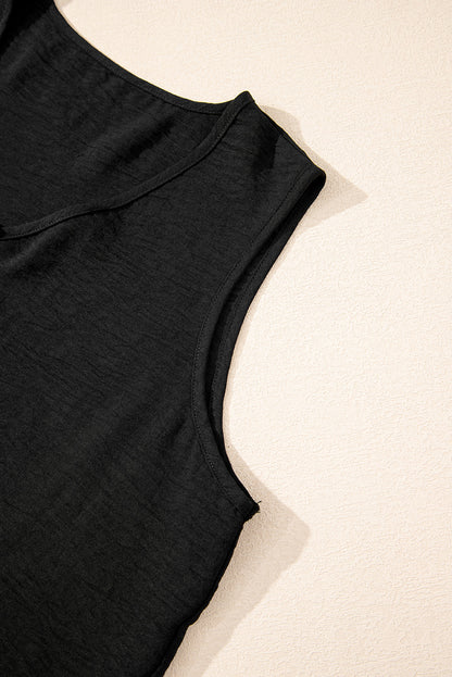 Black Buttoned Vest Drawstring Wide Leg Pants 2pcs Set