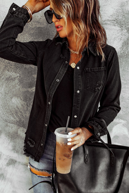 Black Ripped Denim Jacket