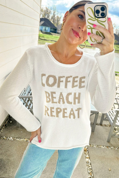 White COFFEE BEACH REPEAT Graphic Sweater