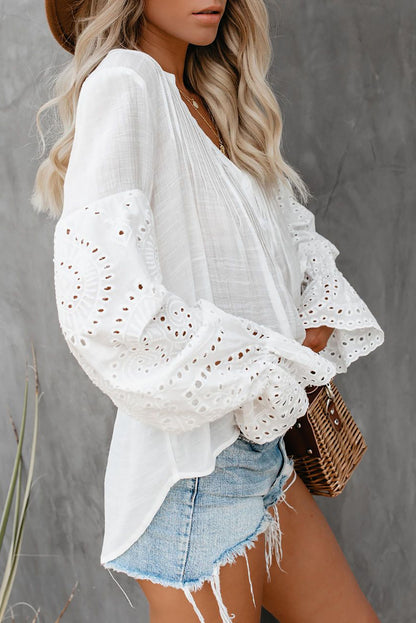 White Rekindle Eyelet Button Up Top