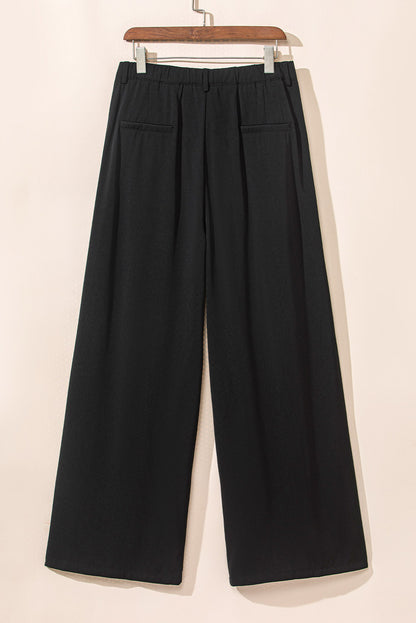 Black Pleated Elegant Wide Leg Pants