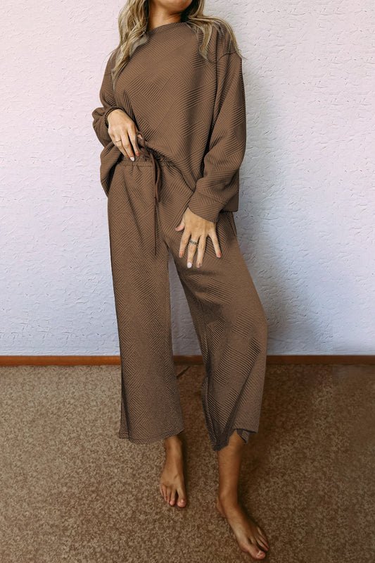 Dark Brown Ultra Loose Textured 2pcs Slouchy Outfit